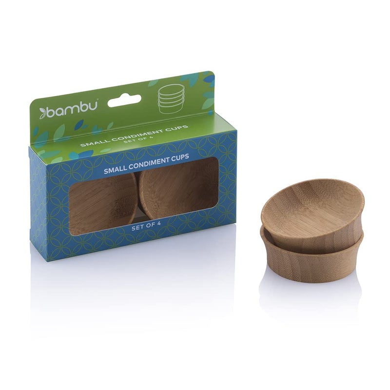 Bambu Pack of 4 - Small Reusable Bamboo Condiment Cups, Natural Wood and Food-Safe Finish, Eco Friendly Dish Alternative, Compostable Cups - Image 5